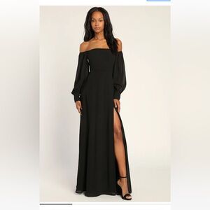 Lulus Feel the Romance Black Off-the-Shoulder Maxi Dress